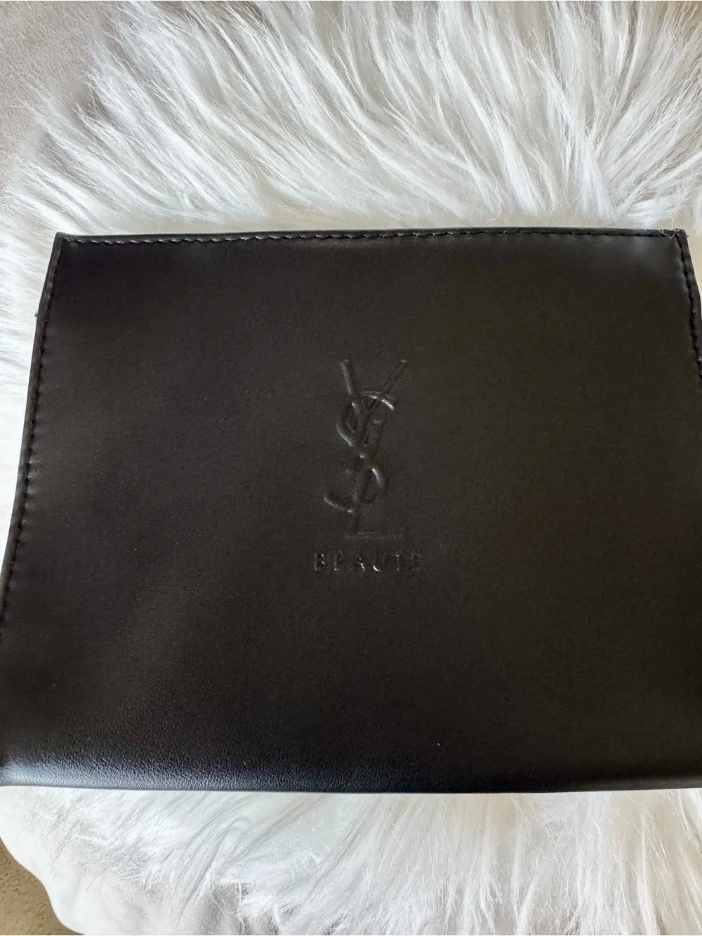 Yves Saint Laurent beauty faux Black Leather cosmetic pouch with Silver Chain